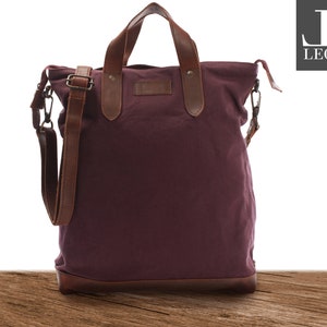 LECONI Shopper Henkeltasche Beuteltasche Freizeit Umhängetasche Frauen rot Schultertasche Damen Canvas Leder bordeaux LE0037-C