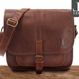 LECONI Umhängetasche Schultertasche Freizeittasche Herrentasche Damentasche Büffelleder braun LE3085-buf