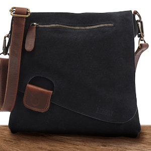 LECONI Umhängetasche Ledertasche Schultertasche Damentasche Herrentasche Echtleder Frauen Männer natur Leder Wildleder anthrazit LE3027-VL
