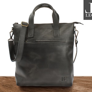 LECONI Umhängetasche für Frauen Henkeltasche Damentasche Ledertasche Damen Leder dunkelgrau LE0068