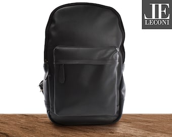 LECONI backpack leather backpack school backpack leisure backpack women men leather black LE1009-wax