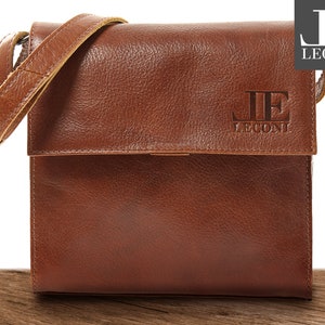 LECONI kleine Umhängetasche Ledertasche Damentasche Schultertasche Leder braun LE3082-buf