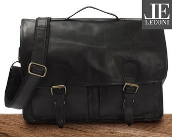 LECONI Aktentasche Businesstasche Damen Herren Messenger Bag Echtleder Frauen Männer Vintage Style Leder schwarz LE3009-wax