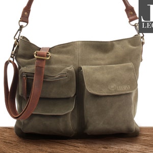 LECONI shoulder bag crossbody bag soft modern women's bag handle bag women suede leather bag suede green LE0039-VL