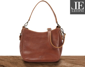 LECONI schoudertas handvat tas dames tas handvat tas schoudertas leren tas handtas dames leer bruin LE0063-buf