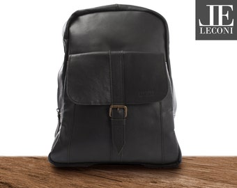 LECONI Rucksack Lederrucksack Frauen Männer Wanderrucksack Stadt Freizeit Alltag Freizeitrucksack Damen Herren Leder schwarz LE1016-wax