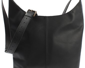 LECONI mittlere Umhängetasche Schultertasche Damen Beuteltasche Damentasche Leder schwarz LE0073-wax