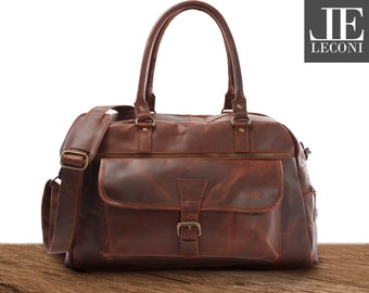 LECONI sac de voyage weekender sac de sport bagage à main femme homme vintage naturel femme homme cuir marron LE2023-wax