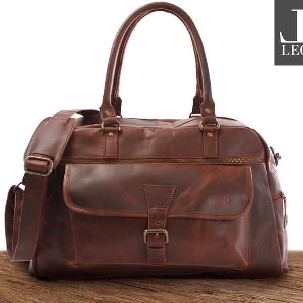 LECONI Reisetasche Weekender Sporttasche Handgepäck Frauen Männer vintage natur Damen Herren Leder braun LE2023-wax