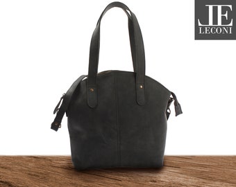 LECONI Shopper Schultertasche für Damen Handtasche Ledertasche Damentasche Freizeit Henkeltasche aus Leder grau LE0060-wax