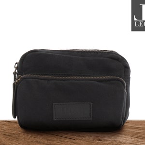 LECONI Gürteltasche Herrentasche Damentasche Männer Frauen Urlaub Freizeit Baumwolle Bauchtasche Hüfttasche Leder Canvas schwarz LE3037-C