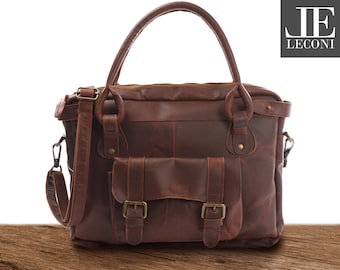 LECONI schoudertas handvat tas damestas leren tas dames natuurlijk lederen handtas leer bruin LE0050-wax
