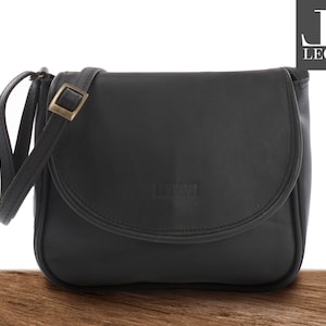 LECONI kleine Umhängetasche Ledertasche Damentasche Schultertasche Leder schwarz LE3047-wax