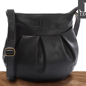 LECONI kleine Umhängetasche für Frauen Ledertasche Damentasche Schultertasche Leder schwarz LE0070