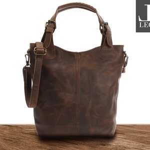 LECONI shoulder bag shoulder bag handle bag women brown leather bag shopper vintage look women's bag leather mud brown LE0054-wax
