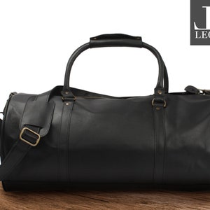 LECONI Weekender Resväska Sportväska Dam Fitnessväska för Dam och Herr Vintage Retro Naturläder Svart LE2004-vax