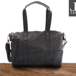 LECONI shopper for women shoulder bag crossbody bag handle bag ladies bag leather bag handbag vintage look leather grey LE0034-wax
