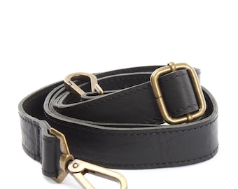 LECONI shoulder strap, shoulder strap, leather buffalo 150 cm, black LEC-R7