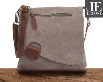 LECONI shoulder bag leather bag women's shoulder bag suede gray LE3027-VL