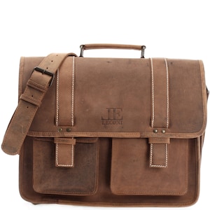 LECONI maletín grande bolso de hombre bolso de negocios vintage para profesores bolso de negocios bolso universitario cuero de búfalo marrón LE3030-N