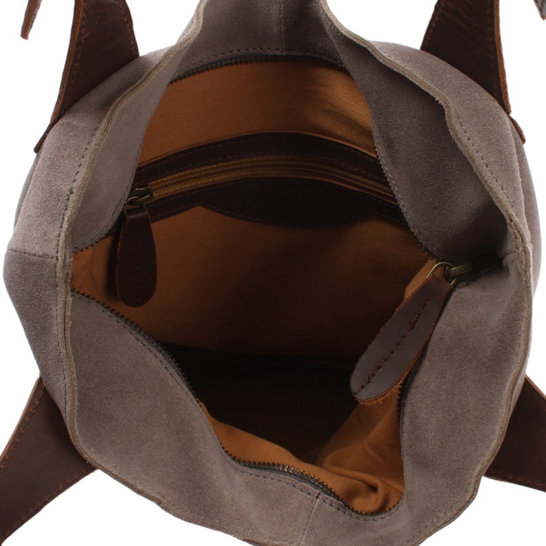LECONI practical handle bag shopper light pouch bag for women leather bag women's bag soft suede suede gray LE0033-VL image 6