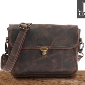 LECONI kleine Schultertasche Umhängetasche Damentasche Echtleder Frauen braun natur Damen Leder gewachstes Rindsleder schlamm LE3041-wax