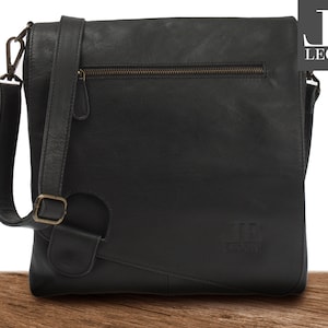 LECONI sac bandoulière sac en cuir sac bandoulière femme homme cuir de buffle noir LE3073-buf