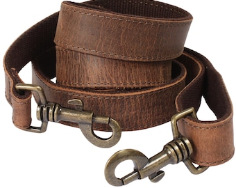 LECONI Leather Shoulder Strap, 150 cm, Brown, Vintage, LEC-R5