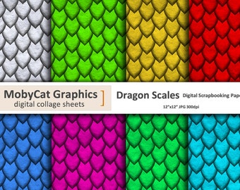Dragon Scales Digital Scrapbooking Papers 12"x12" Dragon Skin Digital Papers for Backgrounds and Scrapbooking