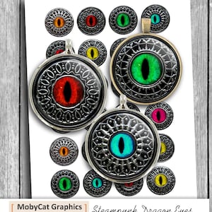 Steampunk Dragon Eyes 20 mm 25 mm 1 inch 1.5 inch Slit Eyes Digital Collage Sheet Printable Circle Images