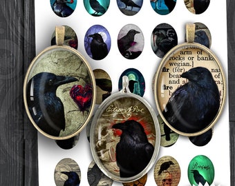 Printable Raven 13x18mm 18x25mm 30x40mm 22x30mm Nevermore halloween Printable oval images Digital Collage Sheet Black Raven Nevermore