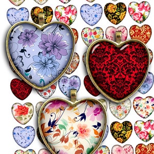 Flower Patterns Heart Shaped Printable images Downloadable Digital Collage Sheet Instant Download