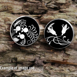 Monochrome Florals 10mm 12mm 14mm 16mm 18mm Images for Earrings Digital Collage Sheet Instant Download