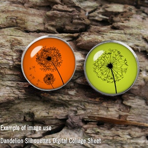 Dandelion Silhouettes 10mm 12mm 14mm 16mm 18mm Images for Earrings Digital Collage Sheet Instant Download