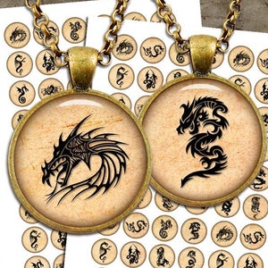 Dragon Silhouettes Digital Collage Sheet 20mm 1.313 inch 1.5 inch 30mm 1 inch Bottle cap images, Glass Pendant Images