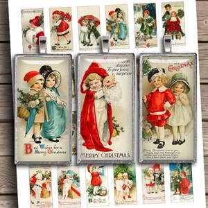 Christmas Children Domino Tiles 1x2 inch 1x3 inch 0.75x1.5 inch Printable Images for Jewelry making Digital Collage Sheet image 1