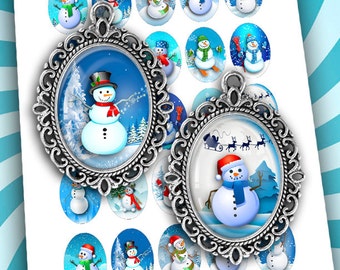 Snowman Oval Images 30x40mm 22x30mm for Jewelry Making - Digital Collage Sheet - Instant Download