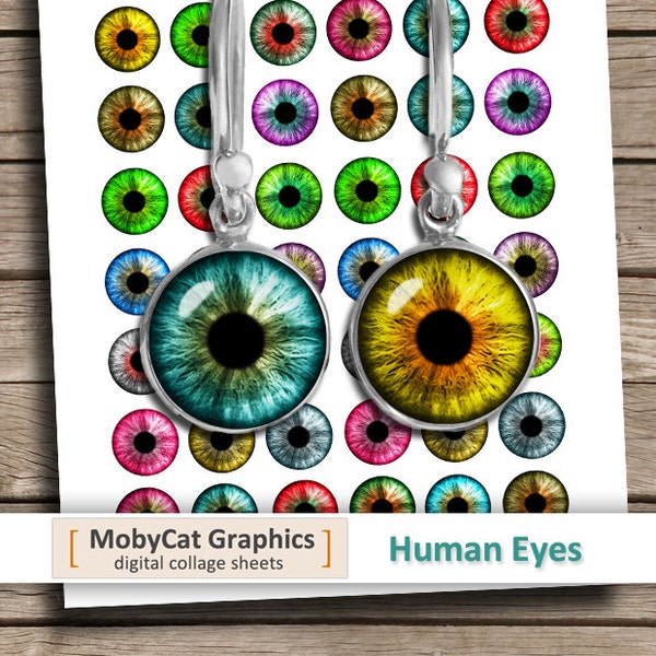 Human Eyes Printable Circles 12mm 16mm 18mm 20mm 1 inch Printable Download Digital Collage Sheet - Instant Download