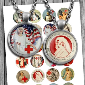Affiches vintage de feuille de collage numérique d&#39;infirmières, images circulaires de la Première Guerre mondiale 1&quot;, 30 mm, 1,5&quot; pour pendentifs, capsules de bouteilles téléchargement immédiat
