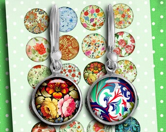 Floral Muster Digital Collage Sheet 20 mm, 18 mm, 16 mm, 14 mm, 12 mm Kreis Bilder für Ohrringe, Manschettenknöpfe, Anhänger