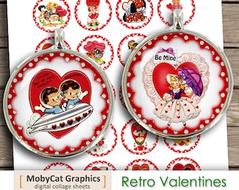 Retro Valentine Circle Images – Printable Collage Sheet (Digital Download)