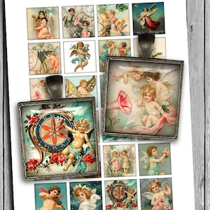 Angels Printable Square Images 1x1 1.5x1.5 for Scrapbooking Pendants Digital Collage Sheet Instant Download image 1