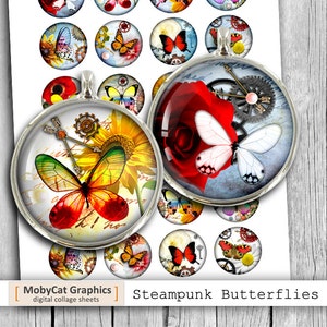 Steampunk Butterflies 20mm 25mm 30mm 1.5" 1" for Bottlecaps Scrapbooking Cabochons Printable Digital Collage- Instant Download