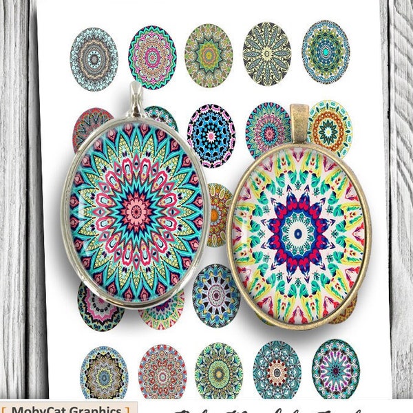 Boho Mandala Oval Images 30x40mm 20x30mm 18x25mm 13x18mm for Jewelry Making - Digital Collage Sheet - Instant Download
