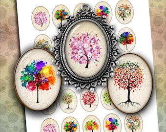 Levensboom digitaal collageblad ovale afbeeldingen 30 x 40 mm 25 x 35 mm 22 x 30 mm 18 x 25 mm 13 x 18 mm voor sieraden maken - direct downloaden