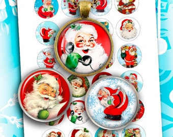 Retro Santa Claus Printable circle Images for Scrapbooking Bottle caps, Pendants Digital Collage Sheet Instant Download