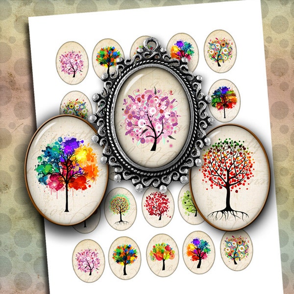 Tree of Life Oval Images 30x40mm 25x35mm 22x30mm 18x25mm 13x18mm for Jewelry Making - Digital Collage Sheet - Instant Download