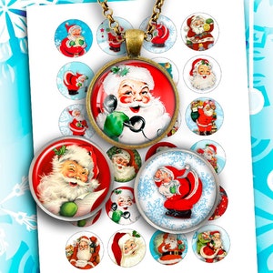 Retro Santa Claus Printable circle Images for Scrapbooking Bottle caps, Pendants Digital Collage Sheet Instant Download