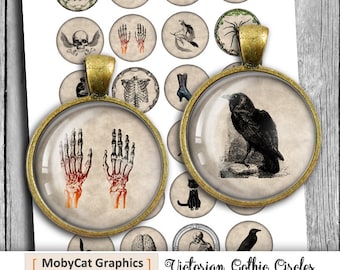 Victorian Gothic Circles 20mm 1.5" 1.25" 1" 25mm Printable images for Pendants Bottle caps Digital Collage Sheet Instant Download