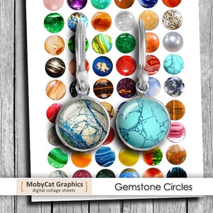 Gemstones Printable images 10mm 12mm 14mm 16mm 20mm for Jewelry Making Digital Collage Sheet